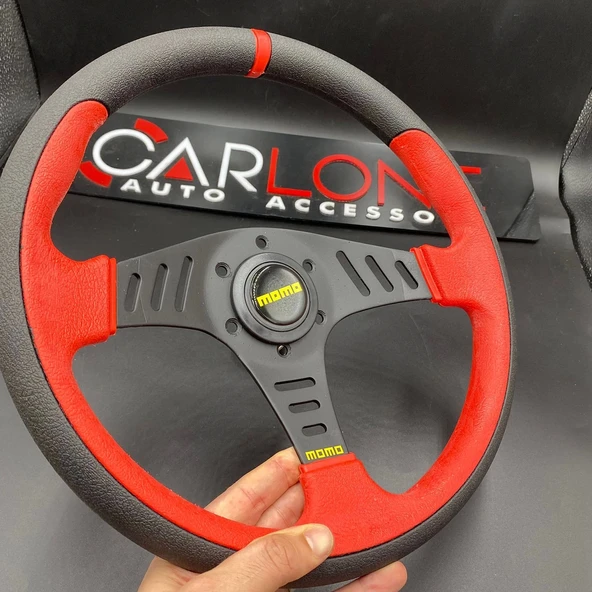 Momo Spor Yarış Direksiyonu 32cm Kırmızı Yüzük ve Detaylı-Yarıklı Model - 2