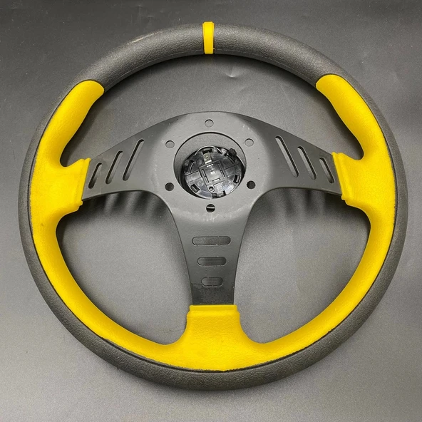 Momo Spor Direksiyon 32cm Sarı Yüzük ve Detaylı-Yarıklı Model-Yarış Spor Direksiyonu - 4