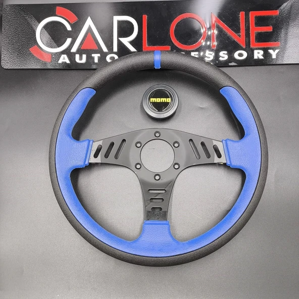 Momo Spor Direksiyon 32cm Mavi Siyah-Yarış Spor Direksiyonu - 3