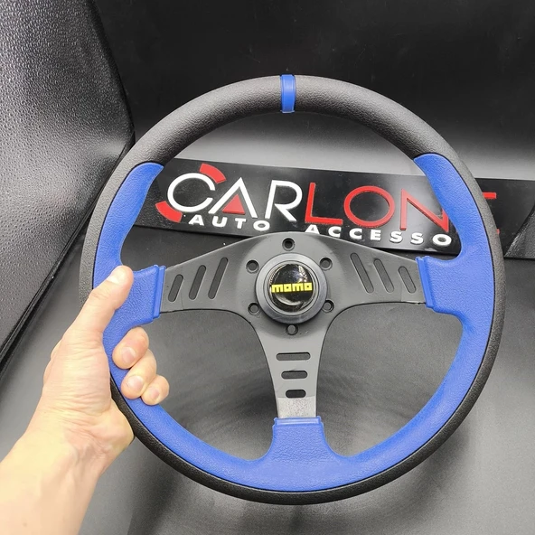 Momo Spor Direksiyon 32cm Mavi Siyah-Yarış Spor Direksiyonu