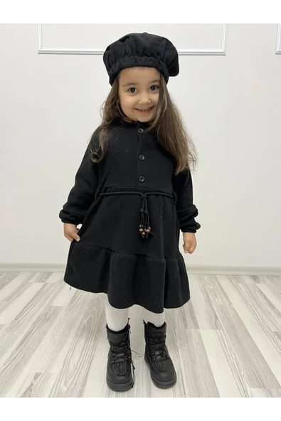 Kaşe Kumaş Şapkalı Kız Çocuk Elbise MNK0559 - 8