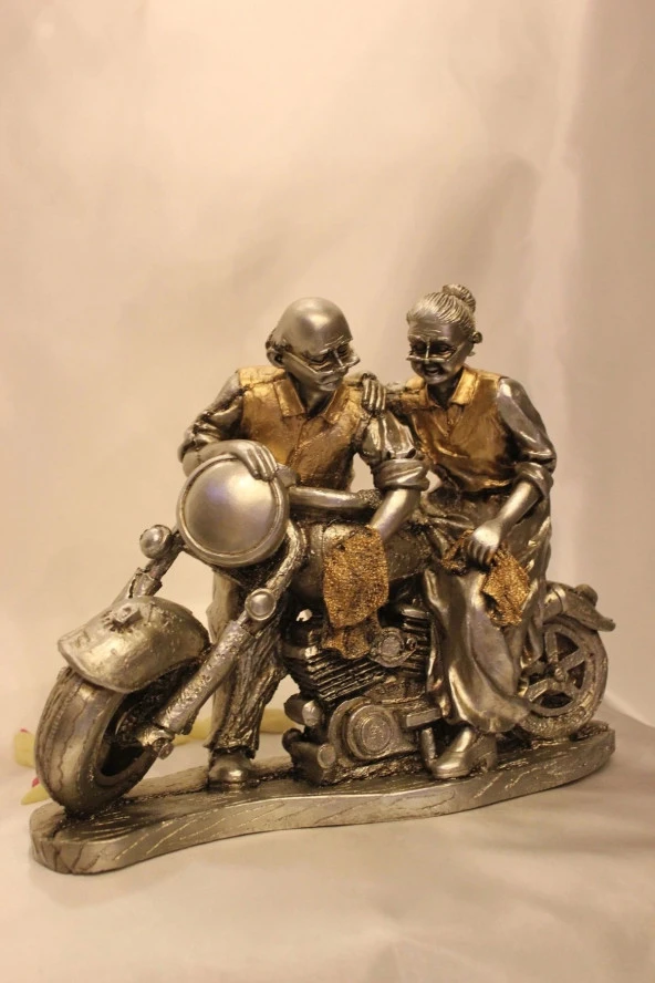 Motorlu İhtiyar Delikanlı Sevgili Çİft Gümüş - Resim 3