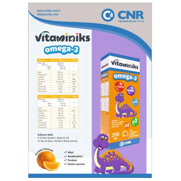 Vitaminiks Larjinin, Kolin, Magnezyum Çinko içeren balik yağı 200 ml - Resim 2