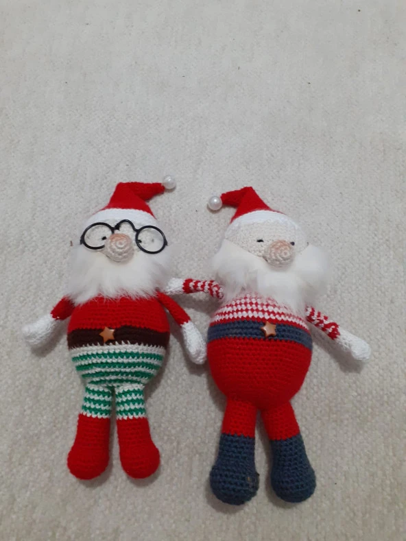 İkiz Noel Babalar Amigurumi Organik Oyuncak