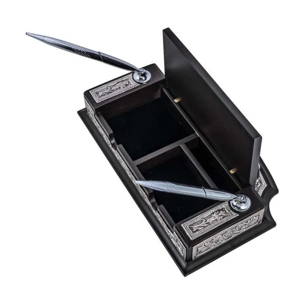 Lucky Life 925 Ayar Gumuss Çiçek Desenli Besmele Masa Üstü Kalemlik - 5