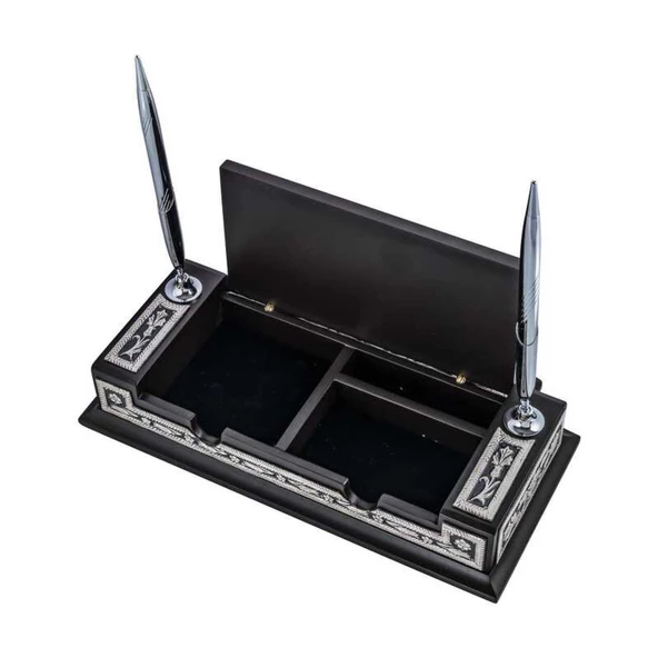 Lucky Life 925 Ayar Gumuss Çiçek Desenli Besmele Masa Üstü Kalemlik - 9