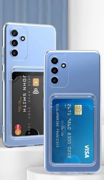 Zore Galaxy ile uyumlu A14 Kılıf Kartlıklı Şeffaf Setra Clear Silikon Kapak - Resim 4