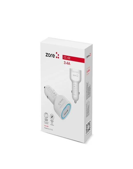 Zore CC-02 Hızlı Şarj Özellikli LED Işıklı QC 3.0 USB-A ve Type-C PD Araç Şarj Başlığı PD 20W - 4