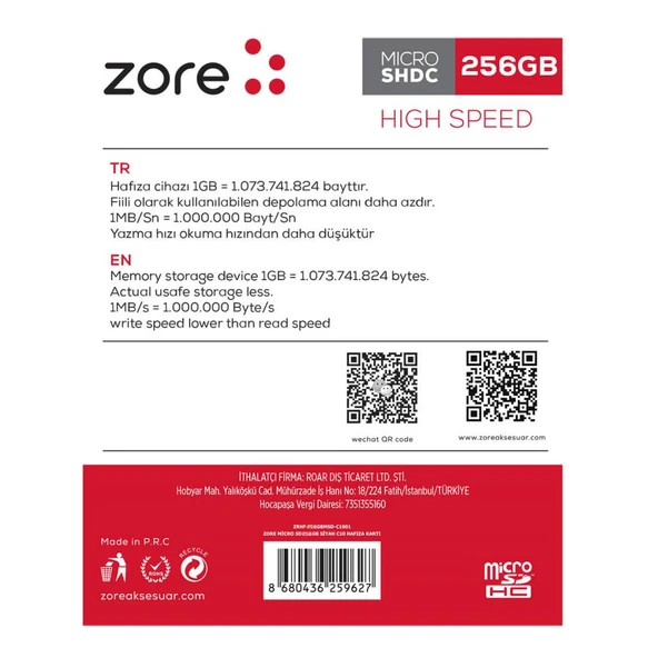 Zore Micro SD Hafıza Kartı 256GB - Resim 2