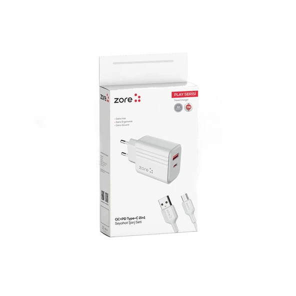 Zore Play Serisi PL06 Type-C 2in1 Seyahat Şarj Aleti 20W - 6