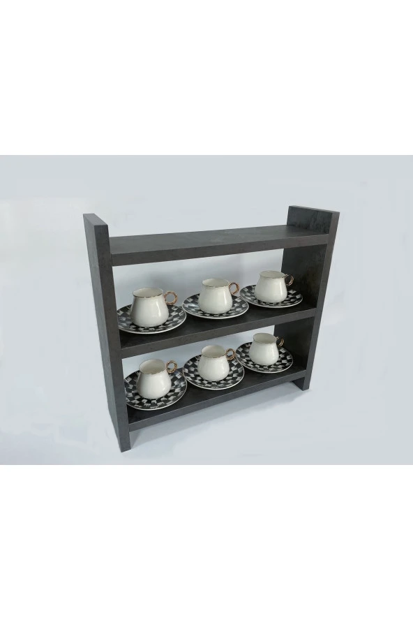 Karnaval Home Karnaval Antrasit Renk 3 Katlı Modern Ahşap Mdf Tezgah Üstü Mutfak Baharatlık Rafı