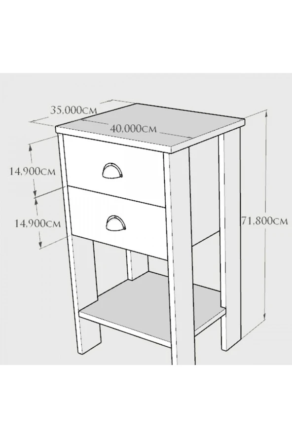 Ünüvar Konsept Meşe Tabla Siyah Komodin Retro Çift Çekmeceli - 5