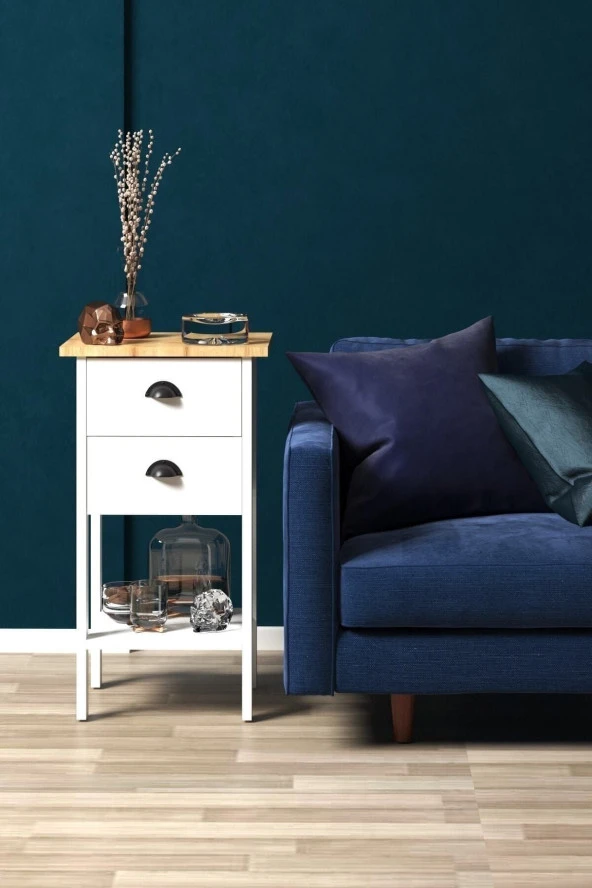 Mobu Concept Retro Iı Serisi, Çift Çekmeceli Beyaz & Meşe Komodin