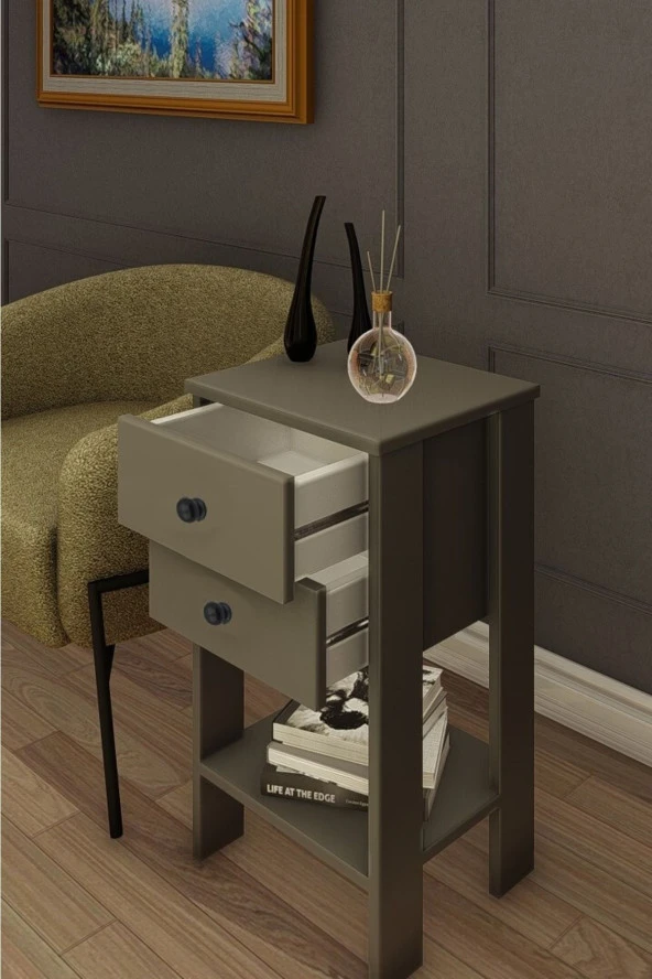 Ünüvar Konsept Retro Komodin Antrasit - Nokta Kulp - 2