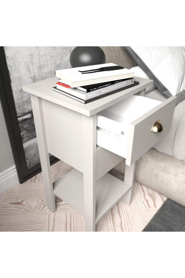 Mobu Concept Retro Çift Çekmeceli Gri Komodin Mr1405 - Resim 3