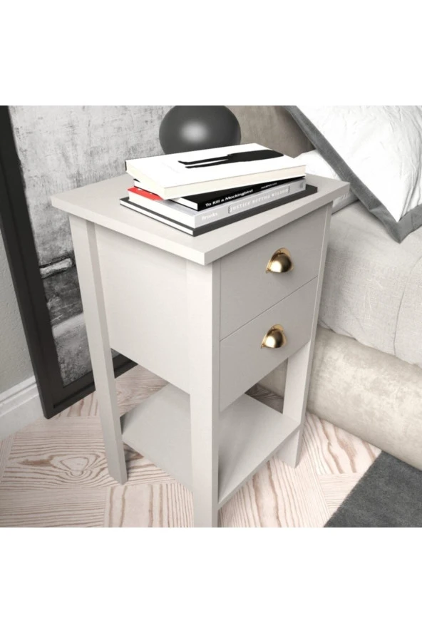 Mobu Concept Retro Çift Çekmeceli Gri Komodin Mr1405 - Resim 2