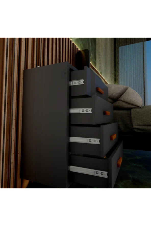 Ünüvar Konsept Emre Dört Çekmeceli Komodin - Anrasit K1 - Resim 2