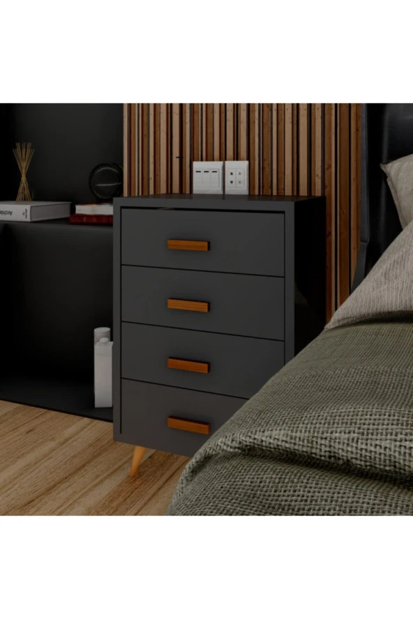 Ünüvar Konsept Emre Dört Çekmeceli Komodin - Anrasit K1 - Resim 3