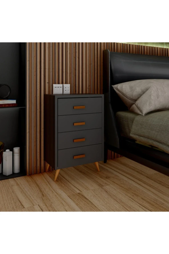 Ünüvar Konsept Emre Dört Çekmeceli Komodin - Anrasit K1 - Resim 4