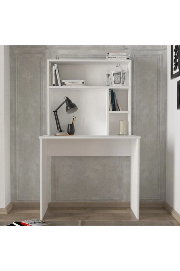 Ünüvar Konsept Alis Raflı Arka Panelli Çalışma Masası Beyaz - 3