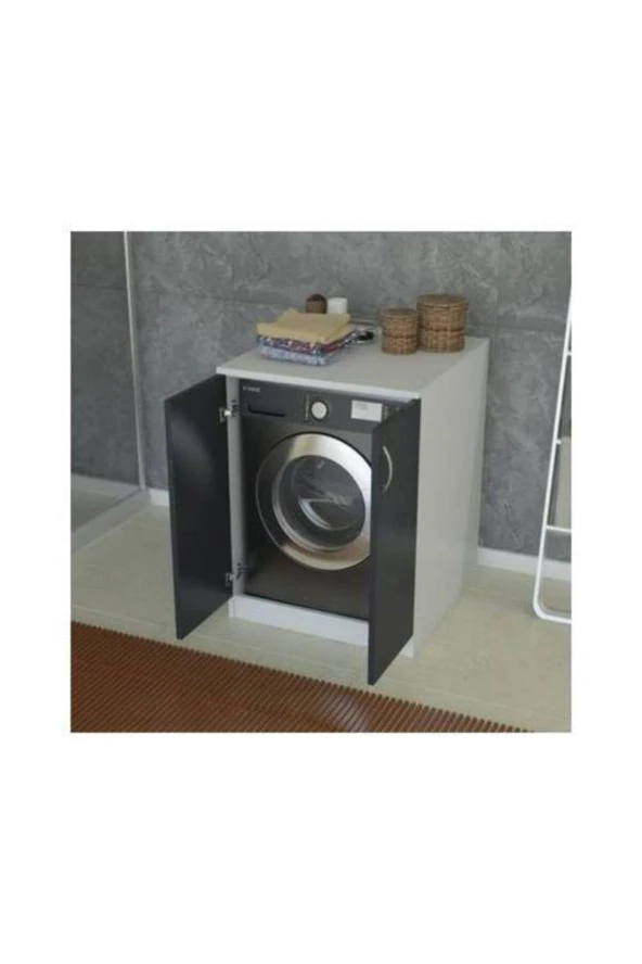 İndirim Rüzgarı Antrasit Banyo Kapaklı Çamaşır Makinesi Dolabı
