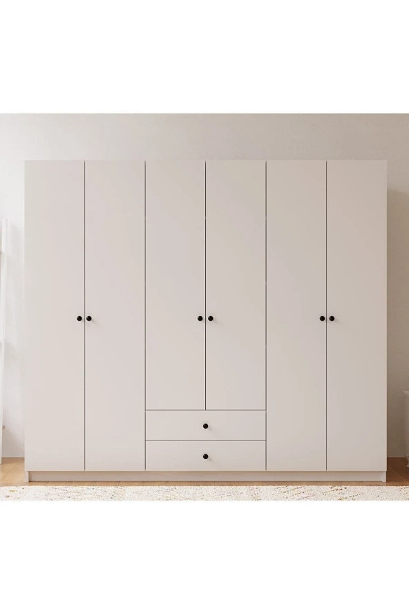 Ünüvar Konsept White 6 Kapaklı 2 Çekmeceli Gardırop