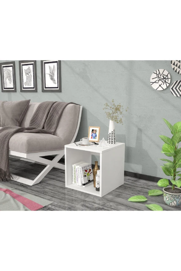 Çekirdek Home Beyaz Biga Koltuk Yan Sehpa