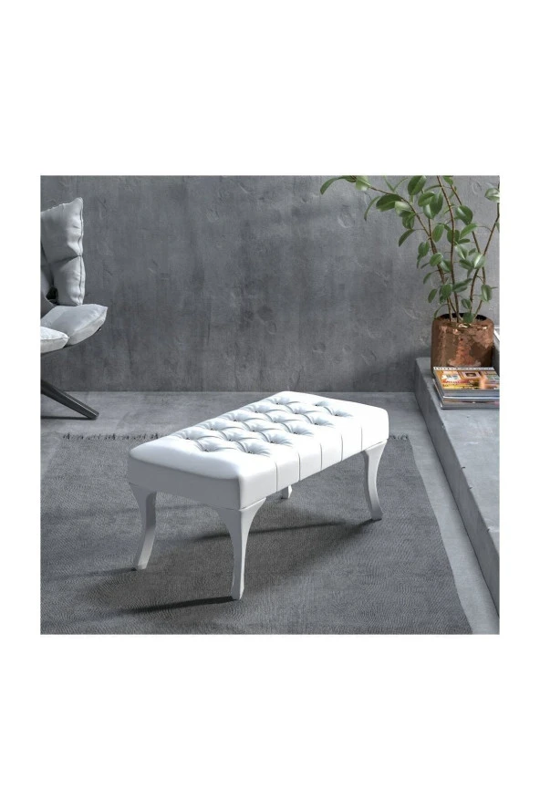 Ünüvar Konsept Naturel Krem Kapitoneli Kapı Önü Ayak Ucu Puf & Bench 90 Cmk2