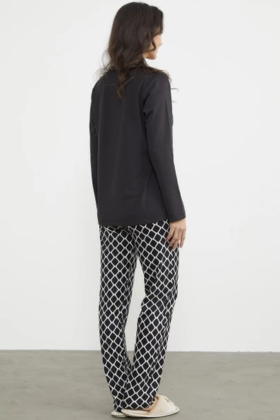 Kareli Çift Renk Pijama Takım - Siyah - Resim 4