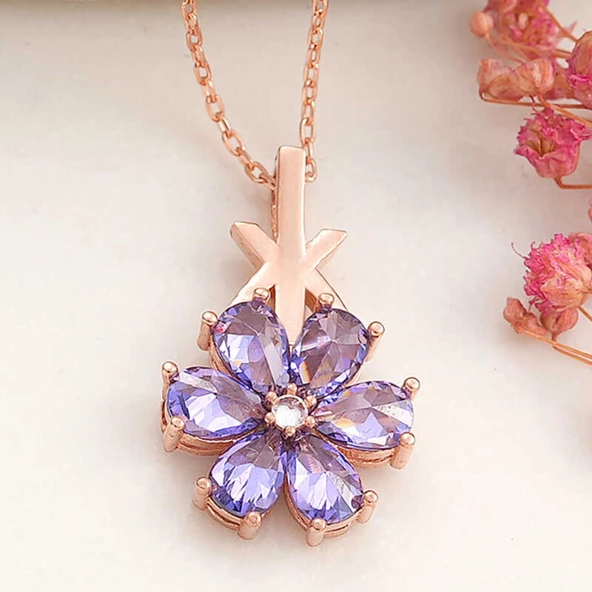 Lucky Life 925 Ayar Gumuss Rose Mor Sevgi Çiçeği Lucky Life Lucky Life Lucky Life Kadın Kolye