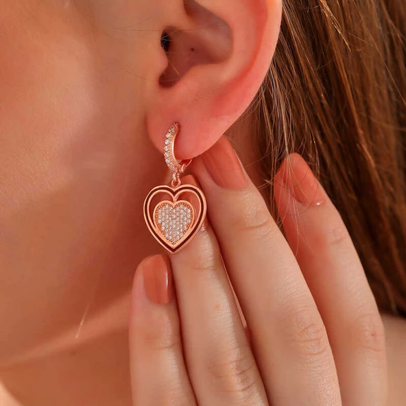 ​Lucky Life 925 Ayar Gumuss Rose Sallantılı Kalp Lucky Life Lucky Life Kadın Küpe - 2