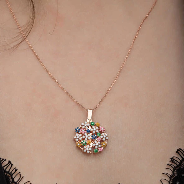 Lucky Life 925 Ayar Gumuss Rose Renkli Çiçek Kişiye Özel Lucky Life Lucky Life Kadın Kolye - 9