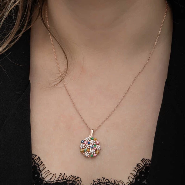 Lucky Life 925 Ayar Gumuss Rose Renkli Çiçek Kişiye Özel Lucky Life Lucky Life Kadın Kolye - 10