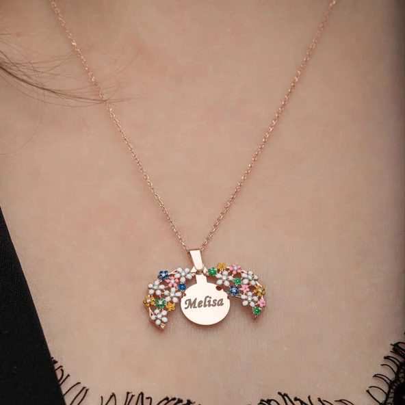 Lucky Life 925 Ayar Gumuss Rose Renkli Çiçek Kişiye Özel Lucky Life Lucky Life Kadın Kolye - 3