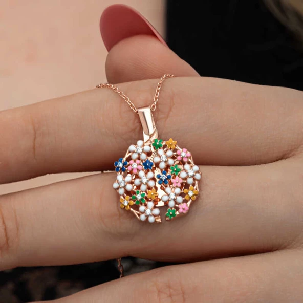 Lucky Life 925 Ayar Gumuss Rose Renkli Çiçek Kişiye Özel Lucky Life Lucky Life Kadın Kolye - 7