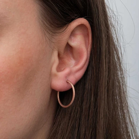 Lucky Life 925 Ayar Gumuss Rose Kalemli Halka Lucky Life Lucky Life Kadın Küpe - 3