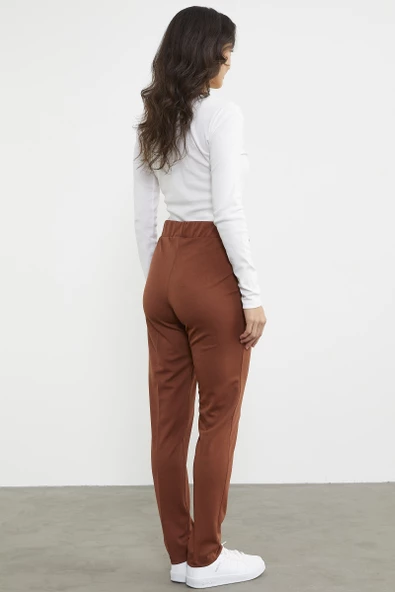 Yüksek Bel  Önü Dikişli Tayt - Kahve - Resim 6