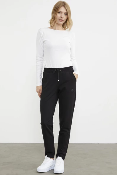 Yüksek Bel İki İplik Eşofman Altı - Siyah - Resim 5