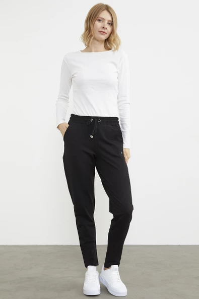 Yüksek Bel İki İplik Eşofman Altı - Siyah - Resim 2