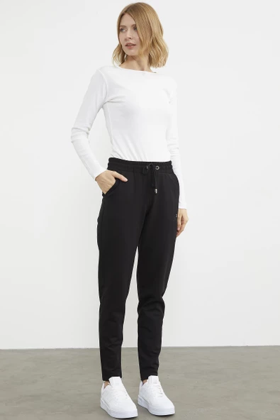 Yüksek Bel İki İplik Eşofman Altı - Siyah - Resim 3