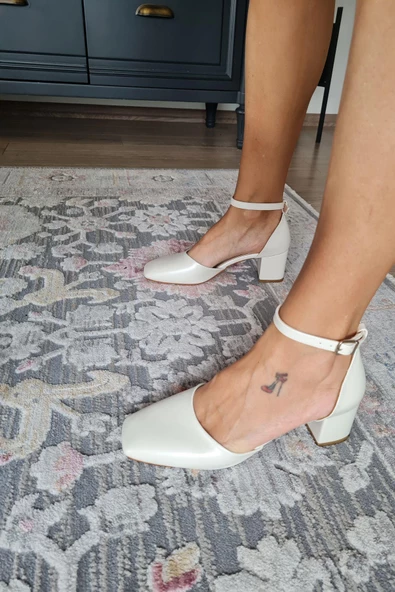 34IZ 60 Topukla Kadın Alçak Kalın Topuklu Bilekden Bağlamalı Abiye Ayakkabı - 2