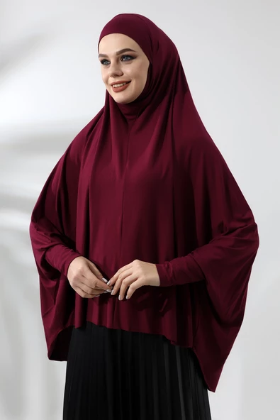 Bordo Hazır Pratik Sultanbaş Tesettür Kollu Penye Sufle Eşarp Hijab - 2