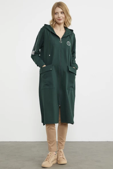 Cep Detaylı Tam Fermuarlı Kap - Yeşil - 2