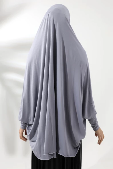 Gri Hazır Pratik Sultanbaş Tesettür Kollu Penye Sufle Eşarp Hijab - Resim 3
