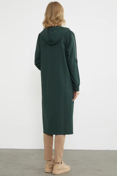 Cep Detaylı Tam Fermuarlı Kap - Yeşil - 6