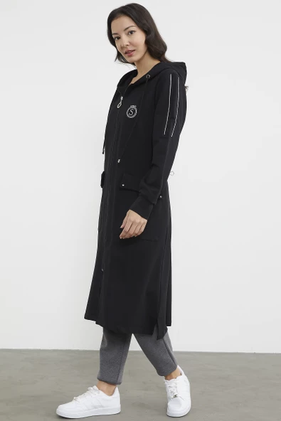 Cep Detaylı Tam Fermuarlı Kap - Siyah - 4