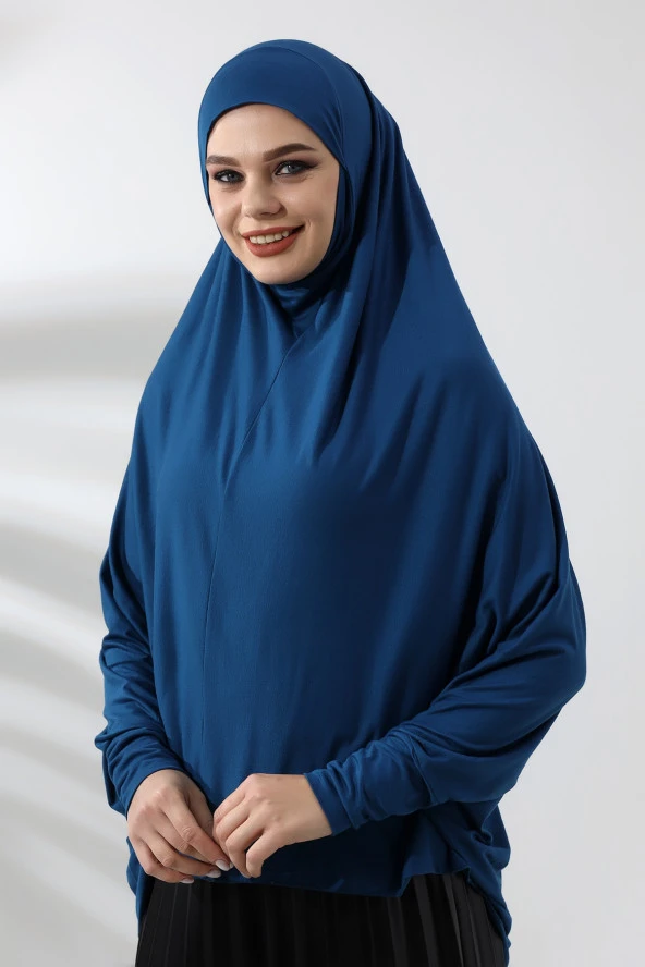 Petrol Hazır Pratik Sultanbaş Tesettür Kollu Penye Sufle Eşarp Hijab