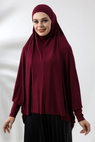 Bordo Hazır Pratik Sultanbaş Tesettür Kollu Penye Sufle Eşarp Hijab
