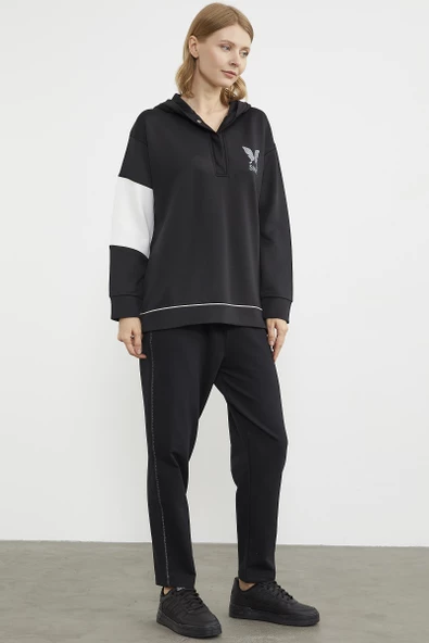 Kelebek Baskılı Oversize Scuba Eşofman Takım - Siyah - Resim 2