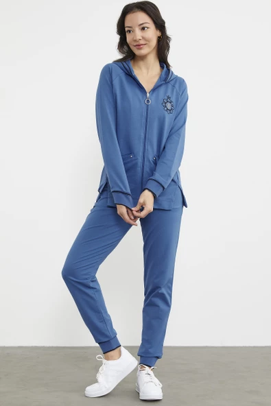 Nakış Detaylı Jogger Eşofman Takım - Mavi - Resim 5